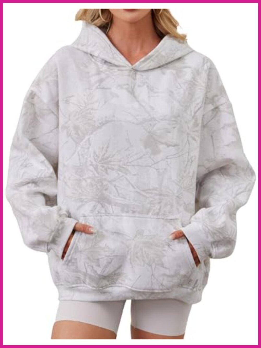 Oversized Camo Fleece Hoodie Maple Leaf Pullover Sweatshirt with Pocket